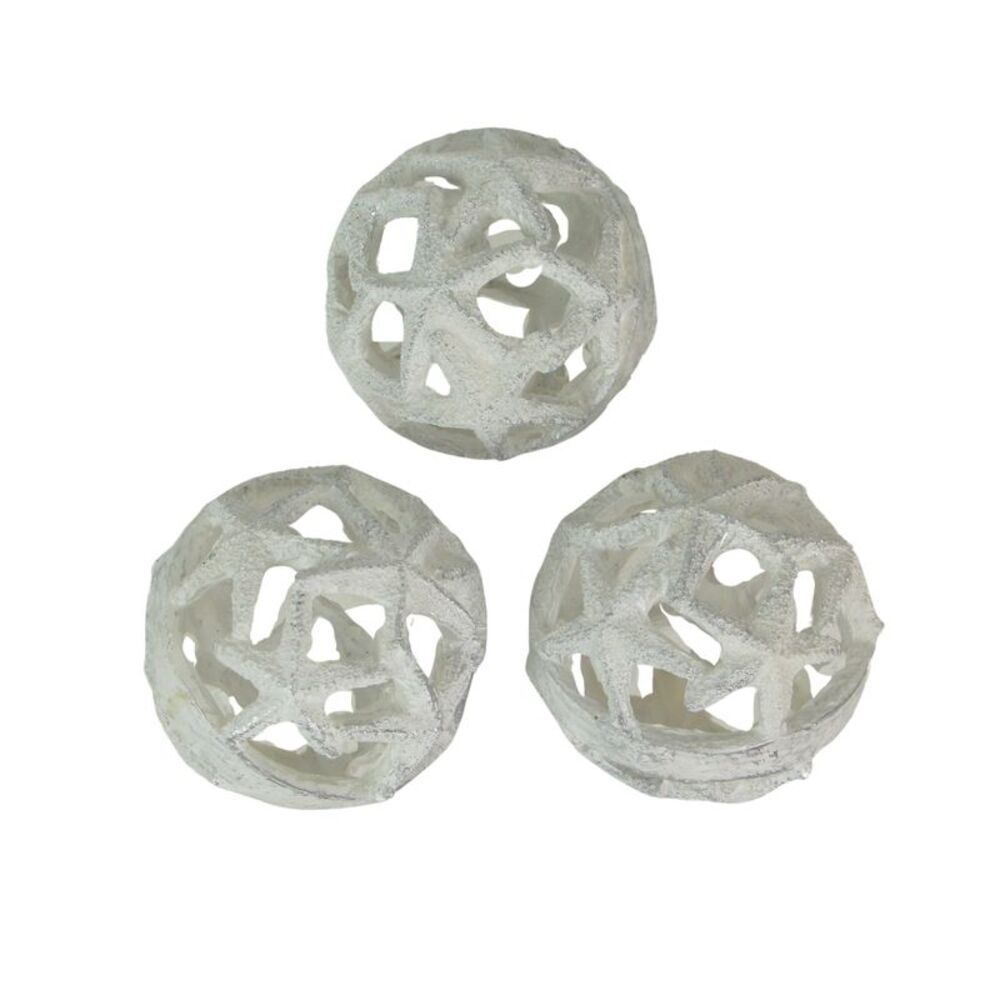 Set of 3 Weathered White Starfish Orbs - Ideal for Beach décor or Centerpieces